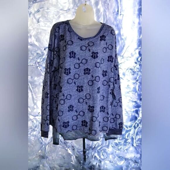 HARRY POTTER  LOUNGE SET WIZARDING WORLD LOGO KNIT Blue/Gray  Cozy  2-Piece - Picture 1 of 12